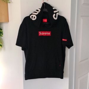 Supreme short sleeve hoodie, black/red, logo, size Large